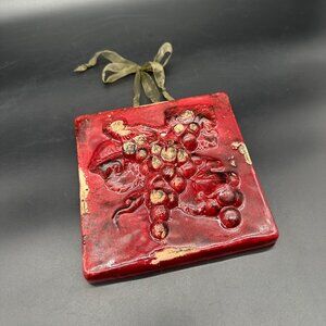 Vintage Wall Tile Grapes Fruit Italian Hanging 3D Redware Italy Rustic Maroon